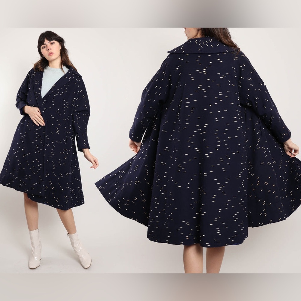 Vintage 1950’s Lilli Ann Flecked Polka Dot Tweed Swing Coat
